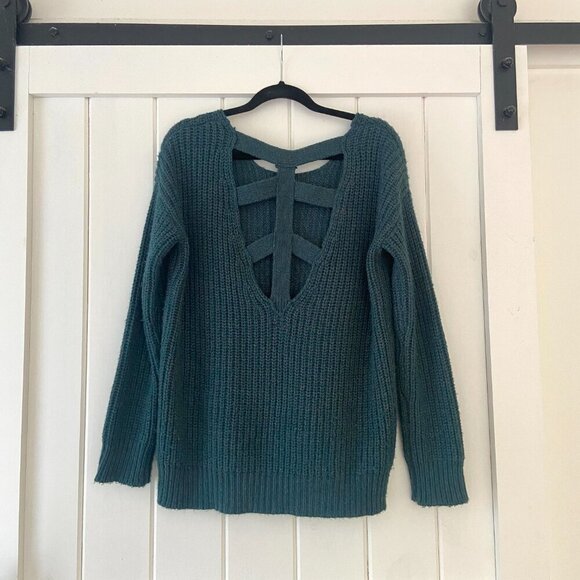 Urban Outfitters Sparkle & Fade Dark Teal Chunky Knit Oversized Sweater Size S - Picture 4 of 8